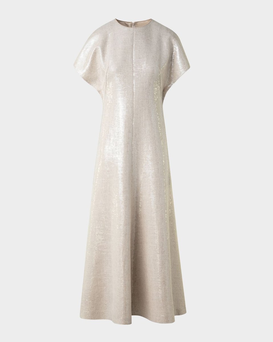 Sequined Viscose-Linen A-Line Midi Dress